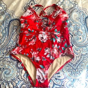 Red floral One piece Swimsuit